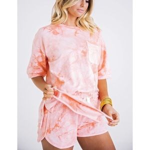 Karlie - French Terry two piece set - Tie Dye Pink